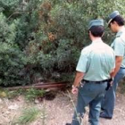 Dos guardias civiles inspeccionan el lugar donde apareció la psicóloga