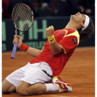 El tenista español David Ferrer celebra su épica victoria ante el argentino Del Potro.