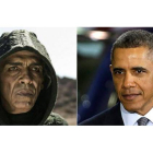 El diablo de la serie 'La Biblia', encarnado por Mohamed Mehdi Ouazzani, junto a un retrato de Obama.