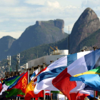 Banderas en el alto del Tedx Río+20 de algunos de los países que asistirán a la conferencia del 20 al 22 de junio.