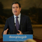 El presidente de Cepyme y vicepresidente de la CEOE, Antonio Garamendi, en una rueda de prensa.