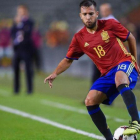 Jordi Alba controla un balón durante el partido amistoso entre Bélgica y España.