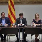 Una imagen de la reunión, con Junqueras, Puigdemont y Munté.