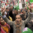 Participantes de la manifestación en favor del Sáhara.
