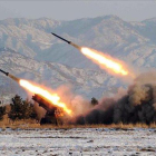 Prueba de lanzamiento de misiles en Corea del Norte.