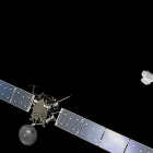 Representación de la sonda europea Rosetta acercándose al cometa 67/P Churyumov-Gerasimenko.