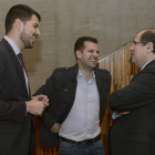 Herrera, ayer, con Tudanca y David Jurado, durante la última sesión en las Cortes.