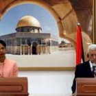 Condoleezza Rice y Mahmud Abás comparecen ante los medios