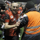 El goleador del Mirandés Pablo Infante celebra el pase a semifinales de la Copa del Rey.