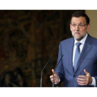 Mariano Rajoy, durante una comparecencia tras la firma del acuerdo por el Pacto por la Sostenibilidad y la Calidad del Sistema Nacional de Salud.