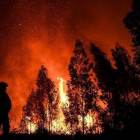 Un bombero, ante las llamas en Maçao, donde está el frente más activo del incendio.