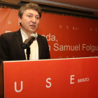 Samuel Folgueral, durante un acto electoral de la lista independiente USE Bierzo