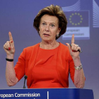 La excomisaria europea de Agenda Digital, Neelie Kroes, durante una rueda de prensa en Bruselas cuando era comisaria.