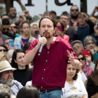 El candidato a la presidencia del Gobierno por Unidas Podemos, Pablo Iglesias, en un acto celebrado este lunes en Palma.