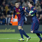 El argentino Leo Messi y Tello durante un partido de esta temporada.