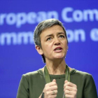 La comisaria europea de la Competencia, Margrethe Vestager, durante una rueda de prensa en Bruselas.