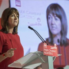 La nueva secretaria general del PSE-EE, Idoia Mendia, durante la clausura de un congreso extraordinario del partido.