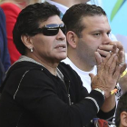 Diego Armando Maradona, en el estadio Mineirao de Belo Horizonte, durante el partido entre Argentina e Irán, el pasado 21 de junio.