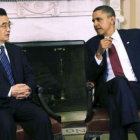 Hu Jintao junto a Barack Obama durante la reunión en la Casa Blanca.