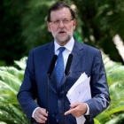 Mariano Rajoy, durante la comparecencia en Marivent, tras despachar con el Rey.