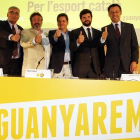 Collet, Domingo, Vinyals, Esteva y Bartomeu, en la presentación de la campaña Guanyarem.
