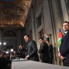 El líder de la Liga, Matteo Salvani, en una rueda de prensa tras reunirse con el presidente italiano Sergio Mattarella.