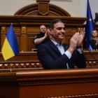Pedro Sánchez, en el parlamento de Ucrania este sábado. BORJA PUIG