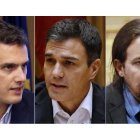 Albert Rivera, Pedro Sánchez y Pablo Iglesias. SERGIO BARRENECHEA