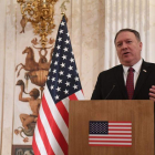 Mike Pompeo, el secretario de Estado de los EEUU en una conferencia de prensa.