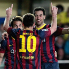 Messi celebra el gol de la victoria ante el Villarreal y se lo dedica al fallecido Tito Vilanova