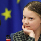 Greta Thunberg, en el Parlamento europeo, en Estrasburgo.