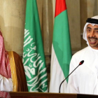 Los ministros de Exteriores de Arabia Saudí y de los Emiratos, tras la reunión en El Cairo sobre el bloqueo a Qatar.