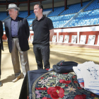 Florencio Carrera, Felipe Zapico y Juan Francisco Martín, ayer, en la presentación de la exposición en la plaza de toros.