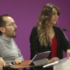 Rueda de prensa tras el Consejo de Coordinación de Podemos a cargo de sus portavoces, Pablo Echenique y Noelia Vera.