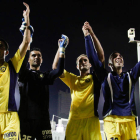 Juan Pablo, tercero por la izquierda, celebra el título de Liga.
