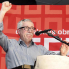 El secretario general de CCOO, Ignacio Fernández Toxo, durante el acto central de la conmemoración del 40 aniversario de la legalización del sindicato hoy en Villablino.