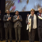 Los familiares de algunos empresarios asesinados por ETA durante el homenaje. JAVIER ZORRILLA