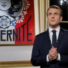 El presidente francés, Emmanuel Macron, durante su mensaje de Fin de Año.