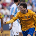 Messi celebra el gol en La Rosaleda.