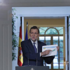 Rajoy hace balance de la evolución de la economía, este viernes en la Moncloa.