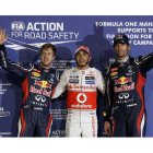 Webber, Hamilton y Vettel.