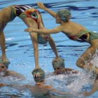 Las nadadoras españolas durante su ejercicio.