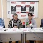 Santos, Villares, Díez y Álvarez, de CC OO, ayer en la rueda de prensa en León