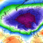 Ubicación sobre Europa de la ola de frío siberiano.