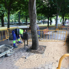 Los adoquines son reutilizados en las obras de renovación del parque de San Francisco.