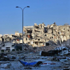 Edificios destruidos por los bombardeos en el barrio de Bustan al-Basha de Alepo, Síria.