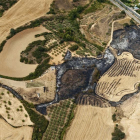 Fotografía facilitada por el Gobierno de Navarra del lugar donde se inició el incendio, declarado ayer entre las localidades de Tafalla y Pueyo, en Navarra.