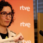 Marta Rovira, en una rueda de prensa en la sede de la agencia Efe en Barcelona, este lunes.
