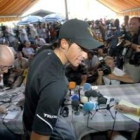Contador durante la rueda de prensa que ha ofrecido en la sesión de descanso .