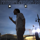 Pablo Iglesias en la concentración en la Puerta del Sol (Madrid) en apoyo a la moción de censura.